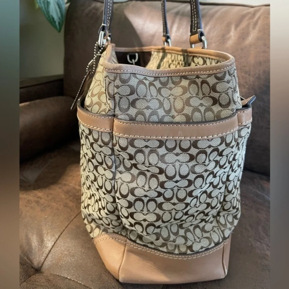 COACH Khaki Signature Crossbody Tote Handbag Multi Function Diaper Bag 77156‎